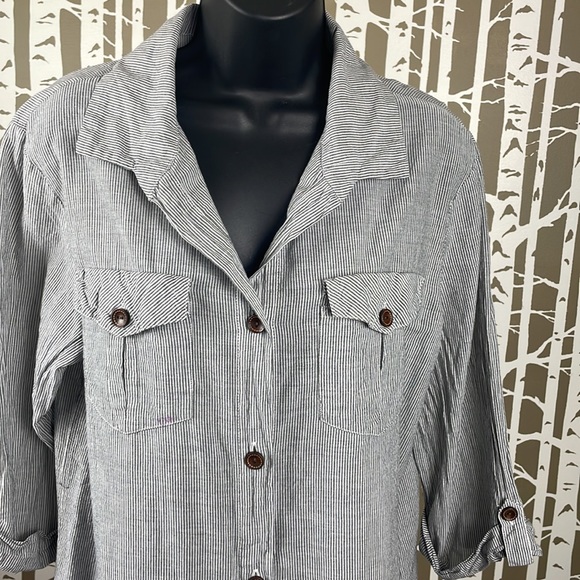 Dotti On Island Time Button Up Cover Up Shirt Dress gray white vertical stripe L - Picture 5 of 14